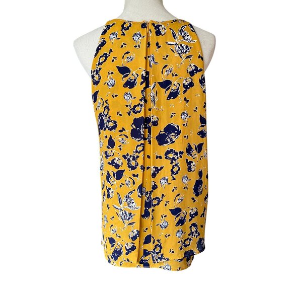 Paraphrase Womens Small Tank Top Sleeveless Mustard Navy Blue Floral 2 Layers - Picture 2 of 6